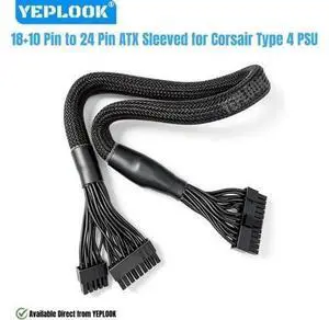 Type 4 24Pin Sleeved Net 18+10Pin to 24Pin Motherboard Main Power Cable for Corsair SF750, SF600, SF450, SF Type 4 Modular Powers PSUs, 18AWG Sleeved Net 60CM / 23.62 inch / 1.97ft. Type 4 24Pin Sleeved Net 18+10Pin to 24Pin Motherboard Main Power Cable for Corsair SF750, SF600, SF450, SF Type 4 Modular Powers PSUs, 18AWG Sleeved Net 60CM / 23.62 inch / 1.97ft.