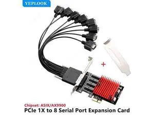 PCIe 1X to 8 Serial Port DB9 RS232 Expansion Card Adapter Chip ASIX AX9900 for PC, Touch Screen, Scanner, Printer, Modem, Reader PCIe 1X to 8 Serial Port DB9 RS232 Expansion Card Adapter Chip ASIX AX9900 for PC, Touch Screen, Scanner, Printer, Modem, Reader