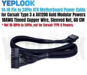 14+10Pin to 20+4Pin 24Pin ATX Main Motherboard Power Cable for CORSAIR HX750i, HX850i, HX1000i, HX1200i HXi Type 3 Modular Power Supply Unit PSU, 18AWG 60CM 14+10Pin to 20+4Pin 24Pin ATX Main Motherboard Power Cable for CORSAIR HX750i, HX850i, HX1000i, HX1200i HXi Type 3 Modular Power Supply Unit PSU, 18AWG 60CM