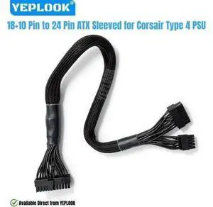 18+10Pin to 24Pin ATX Sleeved Main Motherboard Power Cable for Corsair HX1200, HX1000, HX8500, HX750 Platinum Type 4 Modular Powers PSUs, 18AWG Sleeved Net 60CM / 23.62 inch / 1.97ft. 18+10Pin to 24Pin ATX Sleeved Main Motherboard Power Cable for Corsair HX1200, HX1000, HX8500, HX750 Platinum Type 4 Modular Powers PSUs, 18AWG Sleeved Net 60CM / 23.62 inch / 1.97ft.
