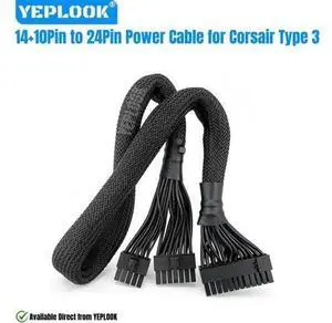 Type 3 24Pin ATX, 14+10Pin to 24Pin Motherboard Main Power Cable for Corsair AX-i, HX-i, HX Gold, RM Gold Type 3 Modular Powers PSUs, 18AWG Sleeved Net 60CM / 23.62 inch / 1.97ft. Type 3 24Pin ATX, 14+10Pin to 24Pin Motherboard Main Power Cable for Corsair AX-i, HX-i, HX Gold, RM Gold Type 3 Modular Powers PSUs, 18AWG Sleeved Net 60CM / 23.62 inch / 1.97ft.