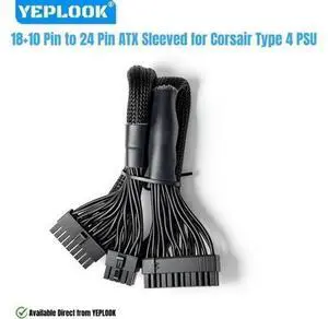 18+10Pin to 24Pin ATX Main Motherboard Power Cable for Corsair Type 4 PSUs, AX/AX-i, SF, RM-i, RM-x, RM-e, HX Platinum, RM (2021), HX-i (2022) Modular Powers, Sleeved Net 23.62in/1.97ft. 18+10Pin to 24Pin ATX Main Motherboard Power Cable for Corsair Type 4 PSUs, AX/AX-i, SF, RM-i, RM-x, RM-e, HX Platinum, RM (2021), HX-i (2022) Modular Powers, Sleeved Net 23.62in/1.97ft.