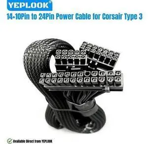 14+10Pin to 24Pin ATX Motherboard Main Power Cable for Corsair RM1000, RM850, RM750, RM650, RM550, RM450 RM Gold Type 3 Modular Powers PSUs, 18AWG Sleeved Net 60CM / 23.62 inch / 1.97ft. 14+10Pin to 24Pin ATX Motherboard Main Power Cable for Corsair RM1000, RM850, RM750, RM650, RM550, RM450 RM Gold Type 3 Modular Powers PSUs, 18AWG Sleeved Net 60CM / 23.62 inch / 1.97ft.