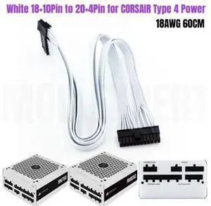 18+10Pin to 20+4Pin 24Pin ATX Main Power Cable for CORSAIR White RM750 750W RM850 850W Type 4 Modular Power Supply 60CM 18AWG 18+10Pin to 20+4Pin 24Pin ATX Main Power Cable for CORSAIR White RM750 750W RM850 850W Type 4 Modular Power Supply 60CM 18AWG