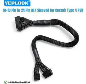 18+10Pin to 24Pin Sleeved Motherboard Main Power Cable for Corsair RM1200e, RM1000e, RM850e, RM750e, RM650e Type 4 Modular Powers PSUs, 18AWG Sleeved Net 60CM / 23.62 inch / 1.97ft. 18+10Pin to 24Pin Sleeved Motherboard Main Power Cable for Corsair RM1200e, RM1000e, RM850e, RM750e, RM650e Type 4 Modular Powers PSUs, 18AWG Sleeved Net 60CM / 23.62 inch / 1.97ft.