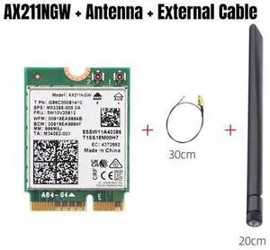 WiFi 6E AX211NGW Tri-Band 2.4G/5G/6Ghz Wireless Network Wifi Card Adapter for Bluetooth 5.2 AX211 M.2 KeyE CNVio Windows11 with 1x Antenna & 1x Cable WiFi 6E AX211NGW Tri-Band 2.4G/5G/6Ghz Wireless Network Wifi Card Adapter for Bluetooth 5.2 AX211 M.2 KeyE CNVio Windows11 with 1x Antenna & 1x Cable