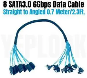 0.7 Meter 8 SATA3.0 Straight to Angled 6Gbps Data Cable for BTC Mining, NAS, HDD SSD, Optical CD DVD Drive, Computer Server Host 0.7 Meter 8 SATA3.0 Straight to Angled 6Gbps Data Cable for BTC Mining, NAS, HDD SSD, Optical CD DVD Drive, Computer Server Host