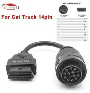 For Cat Truck 14pin OBD To OBD2 16Pin OBD 2 Extension Cable For Cat Truck OBD2 Connector Truck Diagnostic Scanner Tool For Cat Truck 14pin OBD To OBD2 16Pin OBD 2 Extension Cable For Cat Truck OBD2 Connector Truck Diagnostic Scanner Tool