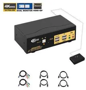 CKLau Dual Monitors HDMI Displayport KVM Switches 2 Port 4K@60Hz HDMI + Displayport Dual Monitor KVM Switch with Audio, USB 2.0 Hub and Cables Support HDMI 2.0, HDCP 2.2, HDR 10 CKLau Dual Monitors HDMI Displayport KVM Switches 2 Port 4K@60Hz HDMI + Displayport Dual Monitor KVM Switch with Audio, USB 2.0 Hub and Cables Support HDMI 2.0, HDCP 2.2, HDR 10