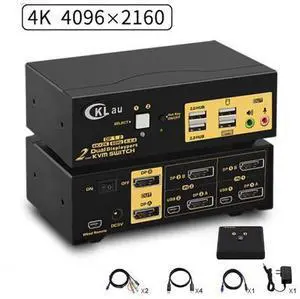 2 Ports KVM Switch Dual Monitor DisplayPort 2 In 2 Out, 2x2 DP KVM Switch with Audio and USB 2.0 HUBs, Support Hotkey Switching Resolution Up to 4096x2160 @60Hz 4:4:4 2 Ports KVM Switch Dual Monitor DisplayPort 2 In 2 Out, 2x2 DP KVM Switch with Audio and USB 2.0 HUBs, Support Hotkey Switching Resolution Up to 4096x2160 @60Hz 4:4:4