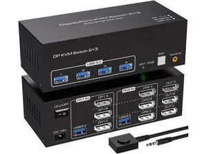 USB 3.0 Displayport KVM Switch Triple Monitor, 8K@60Hz 2K@120Hz USB DP Extended Display Switcher for 2 Computers 3 Monitors and 4 USB 3.0 Ports, EDID Support Extended & Duplicate Mode USB 3.0 Displayport KVM Switch Triple Monitor, 8K@60Hz 2K@120Hz USB DP Extended Display Switcher for 2 Computers 3 Monitors and 4 USB 3.0 Ports, EDID Support Extended & Duplicate Mode