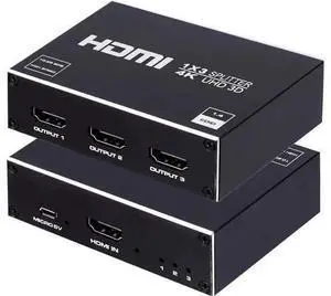 HDMI Splitter 1 in 3 Out -4K Hdmi Splitter 1x3 Ports v1.4 Powered 4K/2K Full Ultra HD 1080p US Adapter 3D Support HDMI Splitter 1 in 3 Out -4K Hdmi Splitter 1x3 Ports v1.4 Powered 4K/2K Full Ultra HD 1080p US Adapter 3D Support