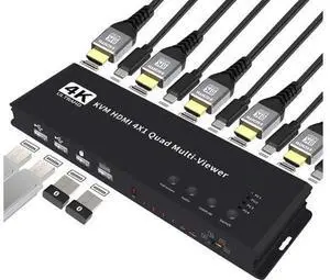4K HDMI KVM Switch 4x1 Quad Multi Viewer 4 in 1 Out KVM HDMI Processor Screen Multiviewer Seamless for 4 PC Share Mouse Keyboard(US Plug) 4K HDMI KVM Switch 4x1 Quad Multi Viewer 4 in 1 Out KVM HDMI Processor Screen Multiviewer Seamless for 4 PC Share Mouse Keyboard(US Plug)