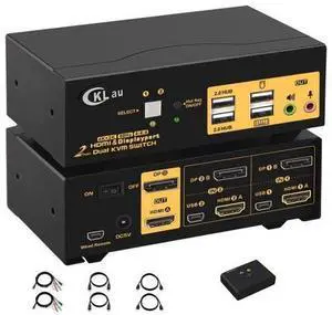 2 Ports HDMI DP KVM Switch, Dual Monitor HDMI + DisplayPort 4K @60Hz, 2-Port HDMI Display Port KVM Switch for 2 Computers 2 Monitors with USB 2.0 HUB and Cables 2 Ports HDMI DP KVM Switch, Dual Monitor HDMI + DisplayPort 4K @60Hz, 2-Port HDMI Display Port KVM Switch for 2 Computers 2 Monitors with USB 2.0 HUB and Cables