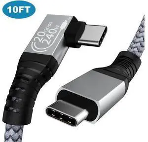 240W USB C to USB C Cable 10ft, USB C 3.2 Gen 2 Cable 20Gbps Data, 90 Degree Right Angle Thunderbolt 3 USB C to C Cable, 4K@60Hz Video Cord to Compatible with USB-C MacBook, i-Pad Pro, Monitor etc. 240W USB C to USB C Cable 10ft, USB C 3.2 Gen 2 Cable 20Gbps Data, 90 Degree Right Angle Thunderbolt 3 USB C to C Cable, 4K@60Hz Video Cord to Compatible with USB-C MacBook, i-Pad Pro, Monitor etc.