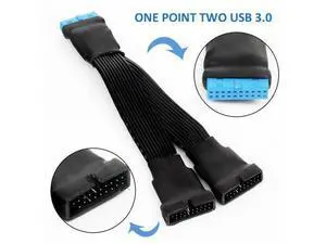 19-pin To USB 3.0 20-pin 1 To 2 Power Splitter Cable 18AWG Extension Cable Cord for Motherboard 19-pin To USB 3.0 20-pin 1 To 2 Power Splitter Cable 18AWG Extension Cable Cord for Motherboard