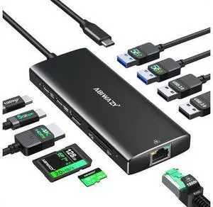 USB C Hub Multiport Adapter 10 in 1 USBC to Ethernet Adapter with 4K HDMI Ethernet Gigabit 100W PD USB-C Data Port and SD/TF Slot for MacBook Pro/Air XPS iPad Pro Galaxy (Black) USB C Hub Multiport Adapter 10 in 1 USBC to Ethernet Adapter with 4K HDMI Ethernet Gigabit 100W PD USB-C Data Port and SD/TF Slot for MacBook Pro/Air XPS iPad Pro Galaxy (Black)