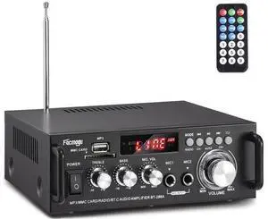 298A Max 300Wx2 Wireless Bluetooth 5.0 Stereo Audio Amplifier, RMS 40Wx2 Power Amp 2 Channel Stereo Receiver for Home Theater Speakers, Bass & Treble Control, USB/SD/RCA/MIC/FM in, Remote 298A Max 300Wx2 Wireless Bluetooth 5.0 Stereo Audio Amplifier, RMS 40Wx2 Power Amp 2 Channel Stereo Receiver for Home Theater Speakers, Bass & Treble Control, USB/SD/RCA/MIC/FM in, Remote