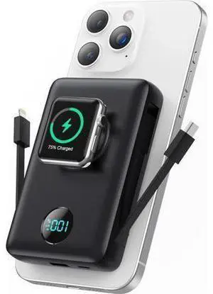 Magnetic Portable Charger for iPhone with Built-in Cables 6-in-1 10800mAh Power Bank with iWatch Charger & LCD Display 25W Fast Charging Battery Pack for Magsafe iPhone 17/16/15/14/13/12 Watch Magnetic Portable Charger for iPhone with Built-in Cables 6-in-1 10800mAh Power Bank with iWatch Charger & LCD Display 25W Fast Charging Battery Pack for Magsafe iPhone 17/16/15/14/13/12 Watch