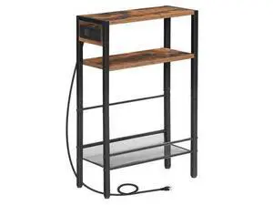 Small Narrow Side Table with Charging Station, Skinny End Table for Small Spaces, Slim Nightstand with USB Ports Outlet, Sofa Beside Table with Storage Shelf, Rustic Brown and Black BF102UBZ01 Small Narrow Side Table with Charging Station, Skinny End Table for Small Spaces, Slim Nightstand with USB Ports Outlet, Sofa Beside Table with Storage Shelf, Rustic Brown and Black BF102UBZ01