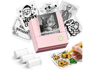 Sticker Printer, PM290C Portable Mini Printer, Inkless Bluetooth Sticker Maker with 3 Rolls Paper, Impresora Portátil for Notes, Journal, DIY, Gift, Print Pod for School/Office/Home, Pink Sticker Printer, PM290C Portable Mini Printer, Inkless Bluetooth Sticker Maker with 3 Rolls Paper, Impresora Portátil for Notes, Journal, DIY, Gift, Print Pod for School/Office/Home, Pink