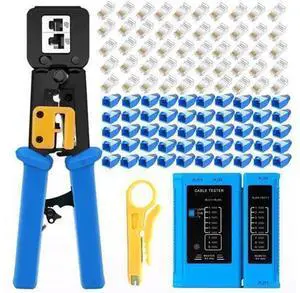 rj45 Crimping Tool for Cat6 Cat5e Cat5, Sturdy Crimper for rj45 rj12/11 Pass-Through Connectors with 50pcs rj45 Cat5e Pass-Through Connectors, 50pcs Covers, Wire Stripper; Network Cable Tester rj45 Crimping Tool for Cat6 Cat5e Cat5, Sturdy Crimper for rj45 rj12/11 Pass-Through Connectors with 50pcs rj45 Cat5e Pass-Through Connectors, 50pcs Covers, Wire Stripper; Network Cable Tester