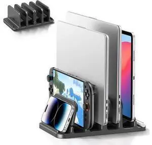 4-Slot Vertical Laptop Stand with Gravity Locking 6-in-1 Laptop Holder Desktop Stand Space-Saving Organizer Fits MacBook/Surface/HP//Book/Tablet/Switch/Cell Phone and Keyboard 4-Slot Vertical Laptop Stand with Gravity Locking 6-in-1 Laptop Holder Desktop Stand Space-Saving Organizer Fits MacBook/Surface/HP//Book/Tablet/Switch/Cell Phone and Keyboard