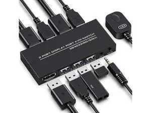 BONAEVER KVM Switch DisplayPort - 2 Port Displayport KVM Switch Two Computers One Monitor Switch to Share MouseKeyboardPrinterUSB Ultra HD Monitor Support 4K@60Hz 2 DP Cable 2 USB Cable Included BONAEVER KVM Switch DisplayPort - 2 Port Displayport KVM Switch Two Computers One Monitor Switch to Share MouseKeyboardPrinterUSB Ultra HD Monitor Support 4K@60Hz 2 DP Cable 2 USB Cable Included