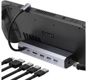 BONAEVER Docking Station For Valve Steam Deck 6-in-1 Steam Deck Dock with HDMI 2.0 4K@60Hz Gigabit Ethernet 3 USB-A 3.0 Full Speed Charging USB-C Port BONAEVER Docking Station For Valve Steam Deck 6-in-1 Steam Deck Dock with HDMI 2.0 4K@60Hz Gigabit Ethernet 3 USB-A 3.0 Full Speed Charging USB-C Port