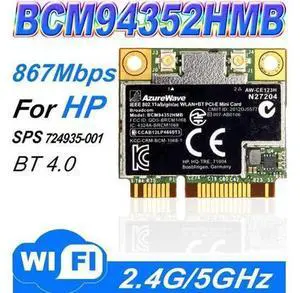 BroadCom BCM4352 BCM94352HMB Half Mini PCIe PCI-express Wireless WIFI WLAN BT Bluetooth Card 802.11AC 867Mhz for 724935-001 BroadCom BCM4352 BCM94352HMB Half Mini PCIe PCI-express Wireless WIFI WLAN BT Bluetooth Card 802.11AC 867Mhz for 724935-001