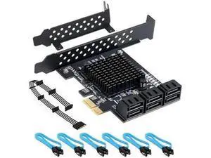 6 Port PCIe SATA 3.0 Expansion Card, 6Gbps PCIe SATA Controller with 6 SATA Cables + SATA Power Splitter Cable, Low Profile Bracket, Support Boot as System Disk 6 Port PCIe SATA 3.0 Expansion Card, 6Gbps PCIe SATA Controller with 6 SATA Cables + SATA Power Splitter Cable, Low Profile Bracket, Support Boot as System Disk