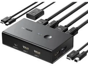 UGREEN HDMI KVM Switch 2 Computers 1 Monitor, 4K@60Hz HDMI 2.0 KVM Switch with 4 USB 3.0 Ports, Share Keyboard Mouse Printer, Includes 2 HDMI Cables, 2 USB Cables & Desktop Controller UGREEN HDMI KVM Switch 2 Computers 1 Monitor, 4K@60Hz HDMI 2.0 KVM Switch with 4 USB 3.0 Ports, Share Keyboard Mouse Printer, Includes 2 HDMI Cables, 2 USB Cables & Desktop Controller