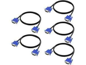 5-Pack 3FT VGA to VGA Cable, 15Pin Male to Male 1080P Full HD Monitor Cord Compatible with Computer Laptop Monitor Projector 5-Pack 3FT VGA to VGA Cable, 15Pin Male to Male 1080P Full HD Monitor Cord Compatible with Computer Laptop Monitor Projector