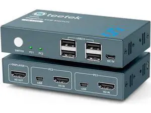 2 Port USB 2.0 HDMI KVM Switch, 4K@60Hz UHD KVM Switch Box for 2 Computers Share One Monitor Keyboard Mouse Printer, Built-in 4 USB 2.0 Hub, Button Switch with 2 USB Cables & 1 HDMI Cable 2 Port USB 2.0 HDMI KVM Switch, 4K@60Hz UHD KVM Switch Box for 2 Computers Share One Monitor Keyboard Mouse Printer, Built-in 4 USB 2.0 Hub, Button Switch with 2 USB Cables & 1 HDMI Cable