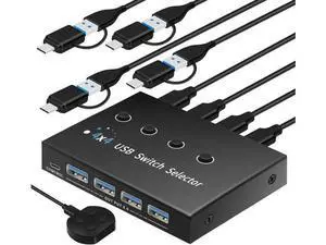 USB 3.0 KM Switch 2/3/4 Computers, USB A&C Switch Selector, Keyboard Mouse Sharing Switcher with USB-A & USB-C Cables and Desktop Controller USB 3.0 KM Switch 2/3/4 Computers, USB A&C Switch Selector, Keyboard Mouse Sharing Switcher with USB-A & USB-C Cables and Desktop Controller