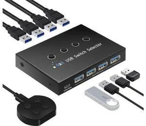 4 Computers USB 2.0 Sharing Switch Selector, One Set Keyboard Mouse Peripheral Switch with Desktop Control Hub & 4 Pack USB Cables, Plug & Play Multi System Compatible 4 Computers USB 2.0 Sharing Switch Selector, One Set Keyboard Mouse Peripheral Switch with Desktop Control Hub & 4 Pack USB Cables, Plug & Play Multi System Compatible