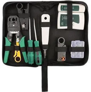 9 in 1 Professional Network Tool Kit, LAN Cable Maintenance Repair Set with RJ45 8P8C Connectors, Cable Tester, Crimp Pliers, Wire Stripper and Screwdriver 9 in 1 Professional Network Tool Kit, LAN Cable Maintenance Repair Set with RJ45 8P8C Connectors, Cable Tester, Crimp Pliers, Wire Stripper and Screwdriver