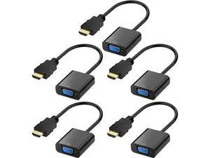 5-Pack Gold-Plated HDMI to VGA Adapter (Male to Female), HDMI to VGA Converter for PC, Laptop, Monitor, Projector, HDTV, Xbox, Roku, Raspberry Pi (Black) 5-Pack Gold-Plated HDMI to VGA Adapter (Male to Female), HDMI to VGA Converter for PC, Laptop, Monitor, Projector, HDTV, Xbox, Roku, Raspberry Pi (Black)