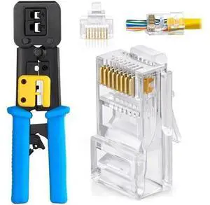 2-in-1 Bundle Set: RJ45 Crimping Tool + 200 Pack Cat6 Pass Through RJ45 Connectors, Ethernet Cable Crimp Tool Kit for Cat6 Cat5e Network Wiring 2-in-1 Bundle Set: RJ45 Crimping Tool + 200 Pack Cat6 Pass Through RJ45 Connectors, Ethernet Cable Crimp Tool Kit for Cat6 Cat5e Network Wiring
