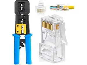 2 Items Bundle: RJ45 Crimping Tool + 200 Pack Cat5e Pass Through Connectors, Ethernet Cable Crimp Tool Set for Cat5e Network Cable Wiring Repair 2 Items Bundle: RJ45 Crimping Tool + 200 Pack Cat5e Pass Through Connectors, Ethernet Cable Crimp Tool Set for Cat5e Network Cable Wiring Repair