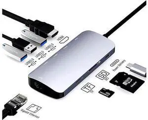 8 in 1 USB C Hub with Gigabit Ethernet Port, 1000M RJ45 USB C Multiport Adapter, 4K HDMI, 60W PD Fast Charging, 5Gbps Data Transfer, SD/TF Card Reader, Ultra Flat Design 8 in 1 USB C Hub with Gigabit Ethernet Port, 1000M RJ45 USB C Multiport Adapter, 4K HDMI, 60W PD Fast Charging, 5Gbps Data Transfer, SD/TF Card Reader, Ultra Flat Design