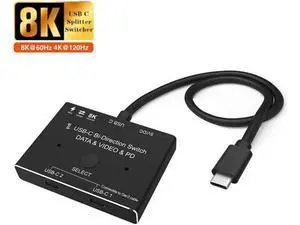 USB-C Splitter 8K Bi-Directional Switch, USB 3.1 Gen 2 Type-C Switch 2 in 1 Out / 1 In 2 Out, Support 8K@60Hz 4K@120Hz, 100W PD Charging, 10Gbps High Speed Data Transfer Multi-Function USB C Converter USB-C Splitter 8K Bi-Directional Switch, USB 3.1 Gen 2 Type-C Switch 2 in 1 Out / 1 In 2 Out, Support 8K@60Hz 4K@120Hz, 100W PD Charging, 10Gbps High Speed Data Transfer Multi-Function USB C Converter