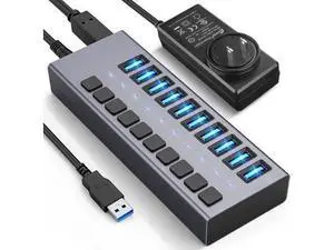 48W Powered 10-Port USB 3.0 Hub, Alloy USB Splitter with Independent On/Off Switches, 5Gbps High-Speed Data Transfer, 12V/4A Power Adapter, Compatible with Laptop, PC, External Mobile HDD 48W Powered 10-Port USB 3.0 Hub, Alloy USB Splitter with Independent On/Off Switches, 5Gbps High-Speed Data Transfer, 12V/4A Power Adapter, Compatible with Laptop, PC, External Mobile HDD