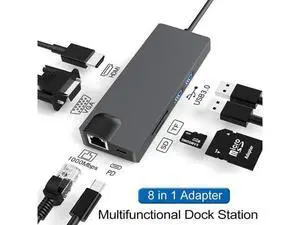 COFIER 8-in-1 Type-C Docking Station, USB C Hub Multiport Adapter with HDMI VGA Converter, Gigabit Ethernet Network Port USB Expansion Dock for Computer Laptop COFIER 8-in-1 Type-C Docking Station, USB C Hub Multiport Adapter with HDMI VGA Converter, Gigabit Ethernet Network Port USB Expansion Dock for Computer Laptop