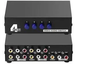 4Port RCA AV Switch Box, 4 in 1 Out Composite Audio Video Selector Hub for TV 4Port RCA AV Switch Box, 4 in 1 Out Composite Audio Video Selector Hub for TV
