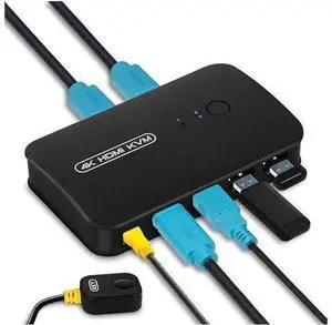 2 Port HDMI USB KVM Switch, 4K HDMI KVM Selector for 2 Computers Share One 4K Monitor Keyboard Mouse Printer, Includes 2 KVM Cables 2 Port HDMI USB KVM Switch, 4K HDMI KVM Selector for 2 Computers Share One 4K Monitor Keyboard Mouse Printer, Includes 2 KVM Cables