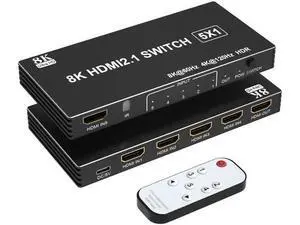 5 in 1 Out 8K HDMI 2.1 Switch with Remote, 8K@60Hz 4K@120Hz HDMI Switcher Splitter Support 3D HDR10+ HDCP 2.3 CEC, Compatible with PS5 PS4 PS3 Xbox DVD Fire Stick Roku TV PC Nintendo Switch 5 in 1 Out 8K HDMI 2.1 Switch with Remote, 8K@60Hz 4K@120Hz HDMI Switcher Splitter Support 3D HDR10+ HDCP 2.3 CEC, Compatible with PS5 PS4 PS3 Xbox DVD Fire Stick Roku TV PC Nintendo Switch