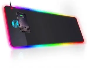 10W Wireless Charging RGB Gaming Mouse Pad, 800x300x4MM Extended Large LED Desk Mat, 10 Light Modes Non-Slip Rubber Base Keyboard Mousepad for Gaming 10W Wireless Charging RGB Gaming Mouse Pad, 800x300x4MM Extended Large LED Desk Mat, 10 Light Modes Non-Slip Rubber Base Keyboard Mousepad for Gaming