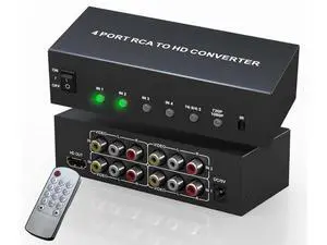 4 Port RCA to HDMI Converter, Red White Yellow Composite AV to HDMI Adapter Support 1080P 720P 4:3/16:9 Aspect Ratio Compatible with N64 PS2 PS3 VHS VCR DVD Player Smart TV AUX 4 Port RCA to HDMI Converter, Red White Yellow Composite AV to HDMI Adapter Support 1080P 720P 4:3/16:9 Aspect Ratio Compatible with N64 PS2 PS3 VHS VCR DVD Player Smart TV AUX