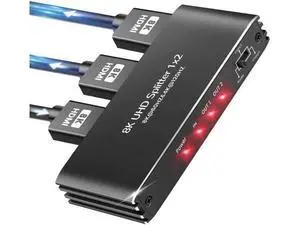 HDMI 2.1 Splitter 1 in 2 Out, 8K@60Hz 48Gbps Mirror Screen Duplicate Only Not Extended, 4K@120Hz HDCP 2.3 HDR 10+ RGB 4:4:4, Compatible with PS5, Xbox and Streaming Devices HDMI 2.1 Splitter 1 in 2 Out, 8K@60Hz 48Gbps Mirror Screen Duplicate Only Not Extended, 4K@120Hz HDCP 2.3 HDR 10+ RGB 4:4:4, Compatible with PS5, Xbox and Streaming Devices